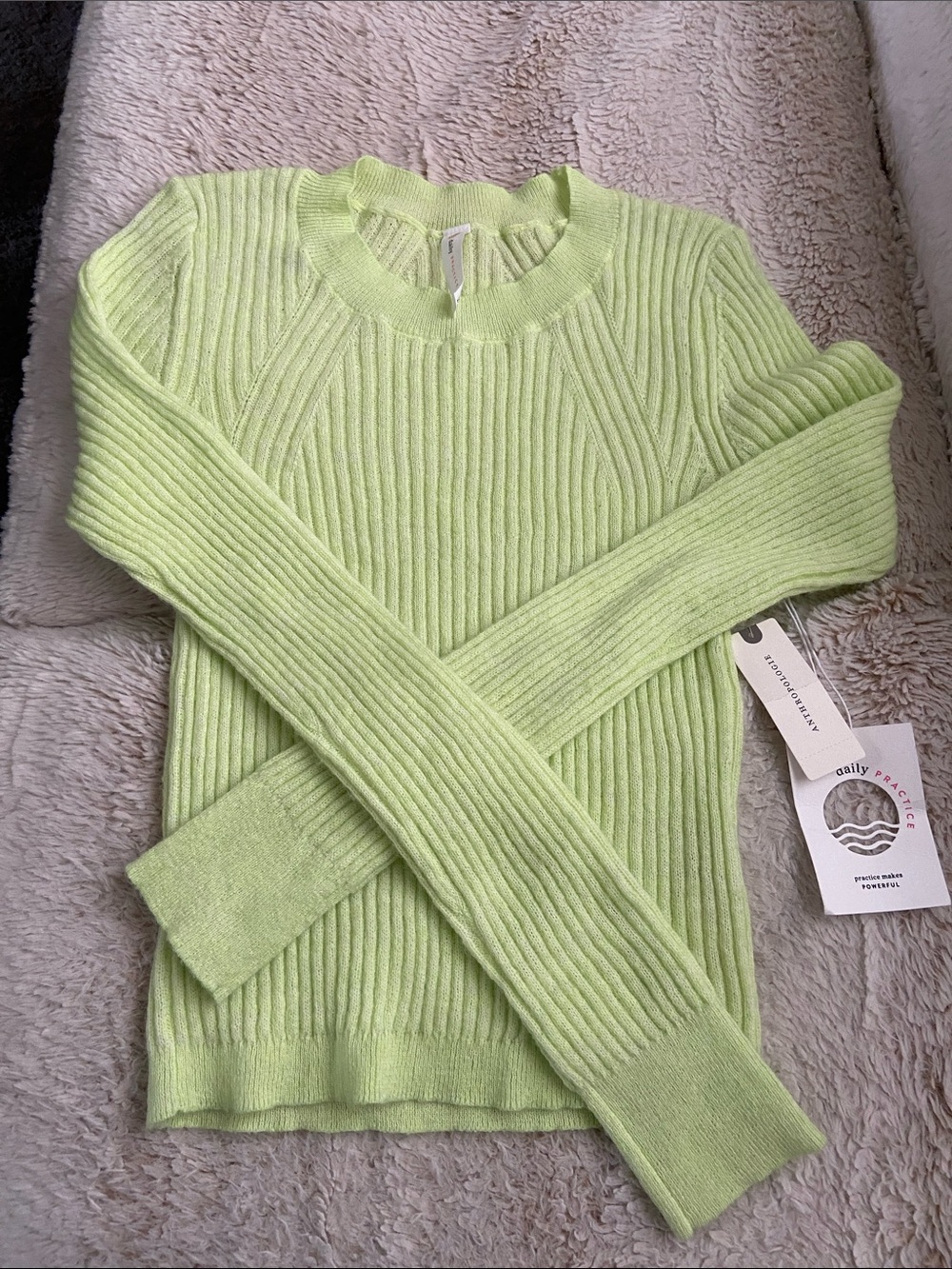 Anthropology Daily Practice Women's Ribbed Light neon Green Crewneck Sweater